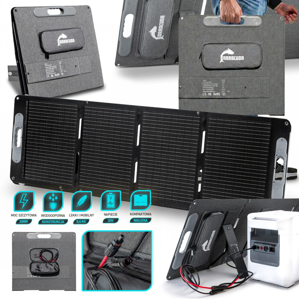 Składany Panel Solarny 200W IP67 – Mobilne ładowanie MC4 20V/10A