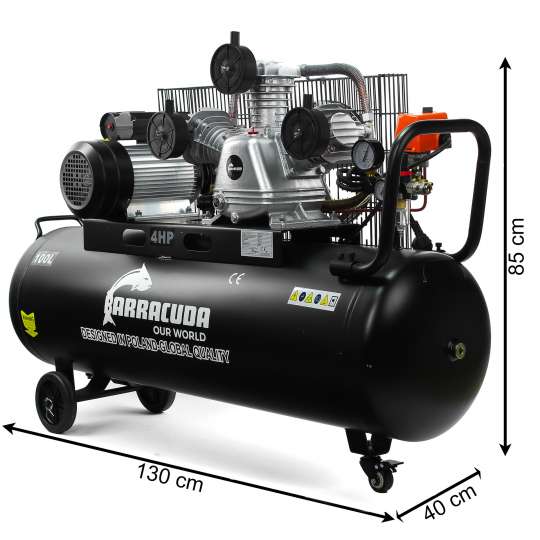 Olejowy kompresor powietrza Barracuda 3065 10 Bar butla 100L 600 l/min silnik 3kW 230V