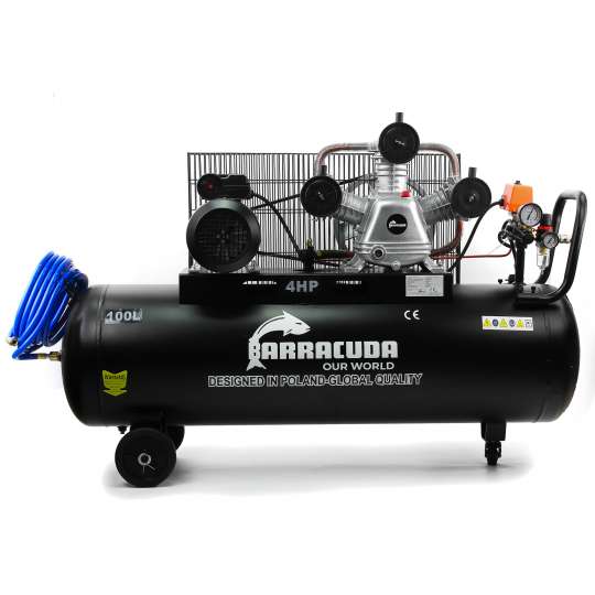 Olejowy kompresor powietrza Barracuda 3065 10 Bar butla 100L 600 l/min silnik 3kW 230V